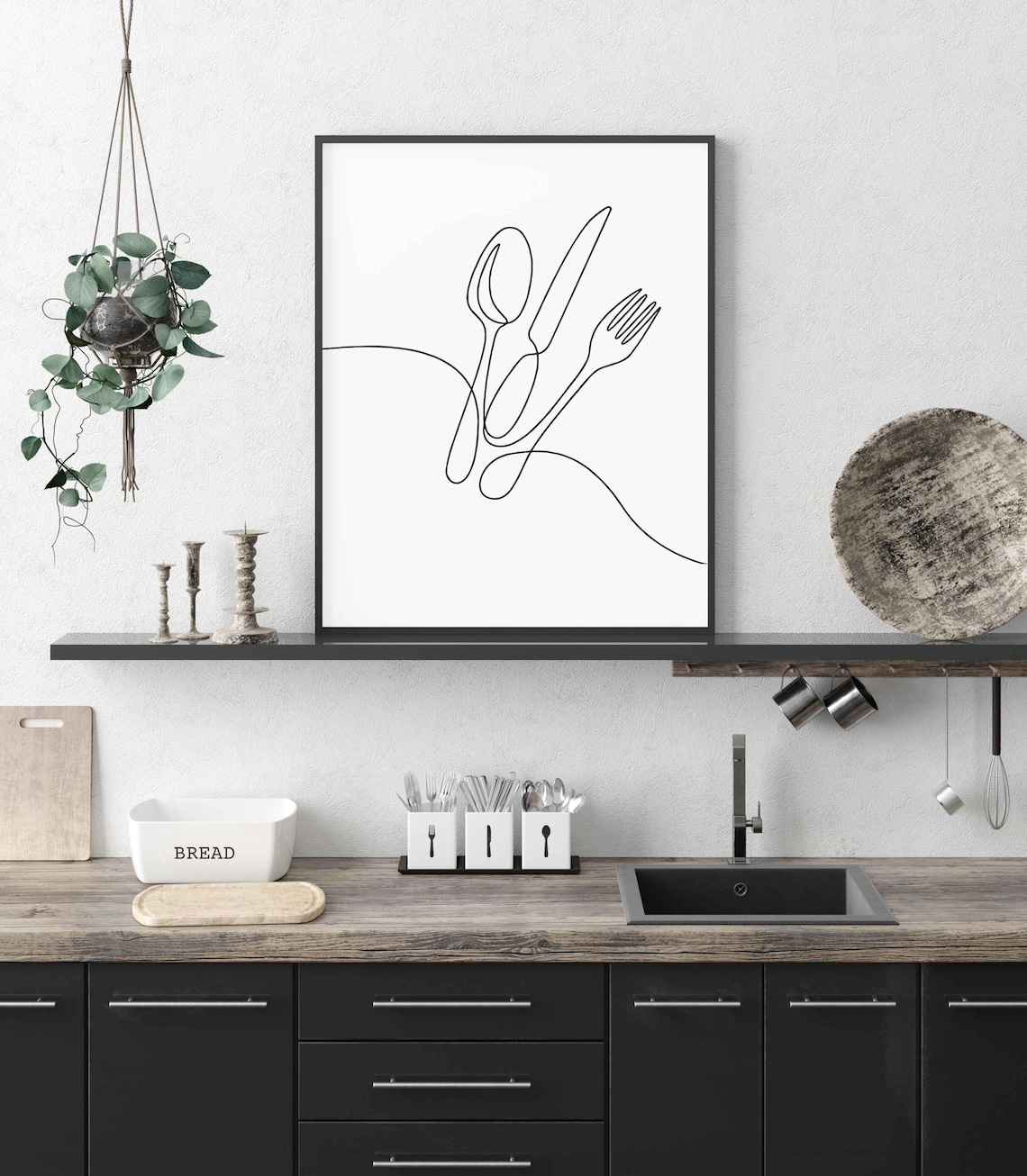 Minimalist Cutlery Line Art, Kitchen Wall Poster - Image 3