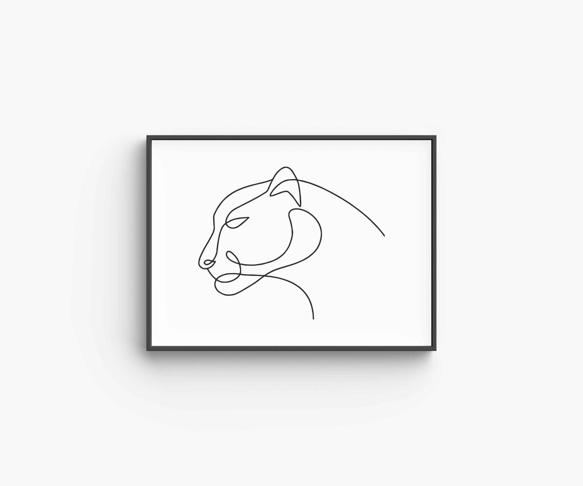 Lioness Head Profile Minimalist Single Line Drawing Big Cat Art Poster - Image 6