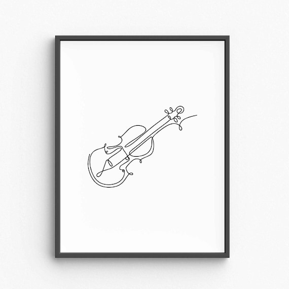 Violin Continuous Line Drawing Classical Instrument Musician Studio Decor Poster