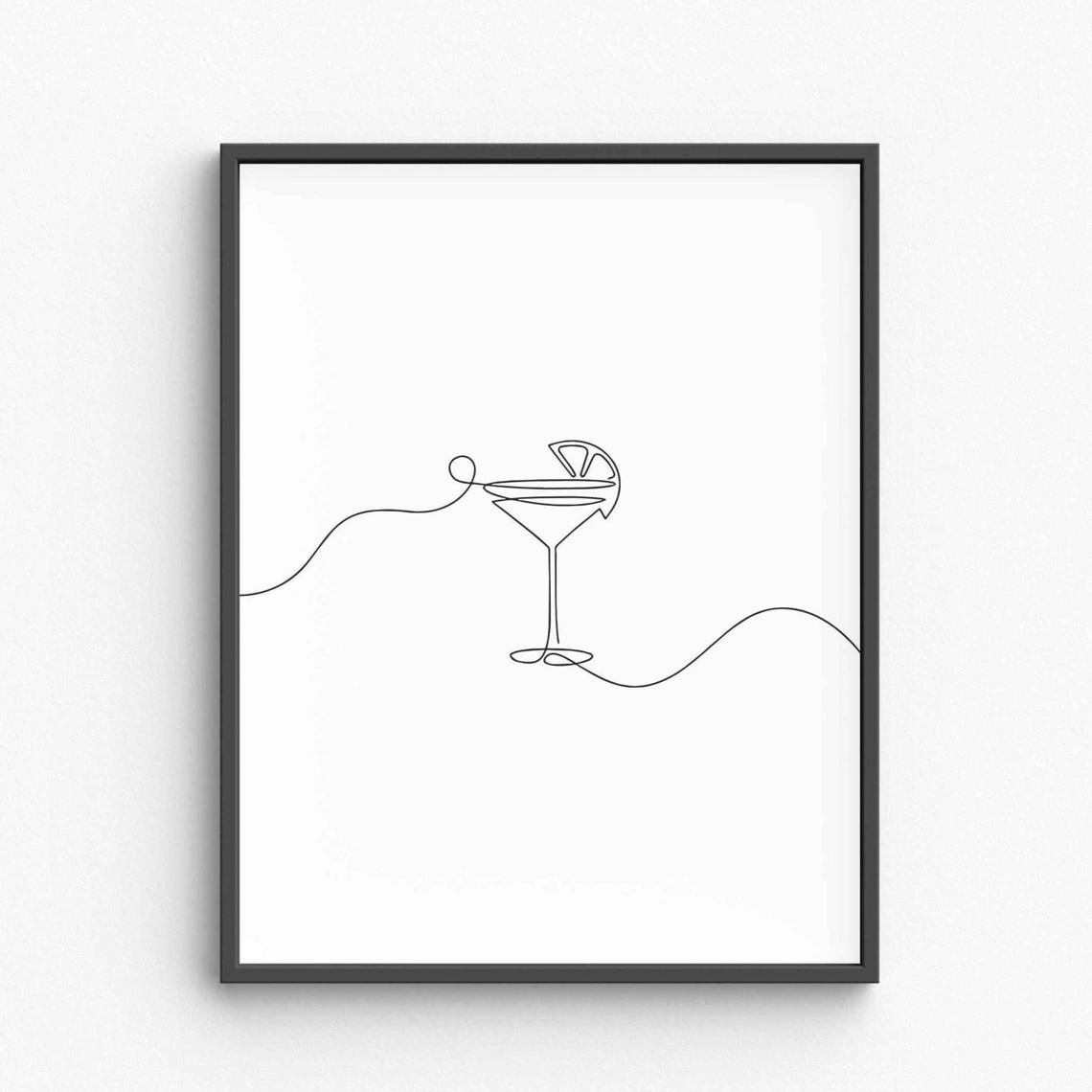 Martini Cocktail Glass One Line Drawing Minimalist Bar Poster