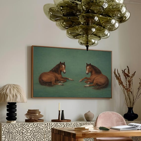 Emerald Green Horse Art Print Minimalist Nature Aesthetic Wall Modern Equestrian Decor Wild Farm Animal Poster Digital Download