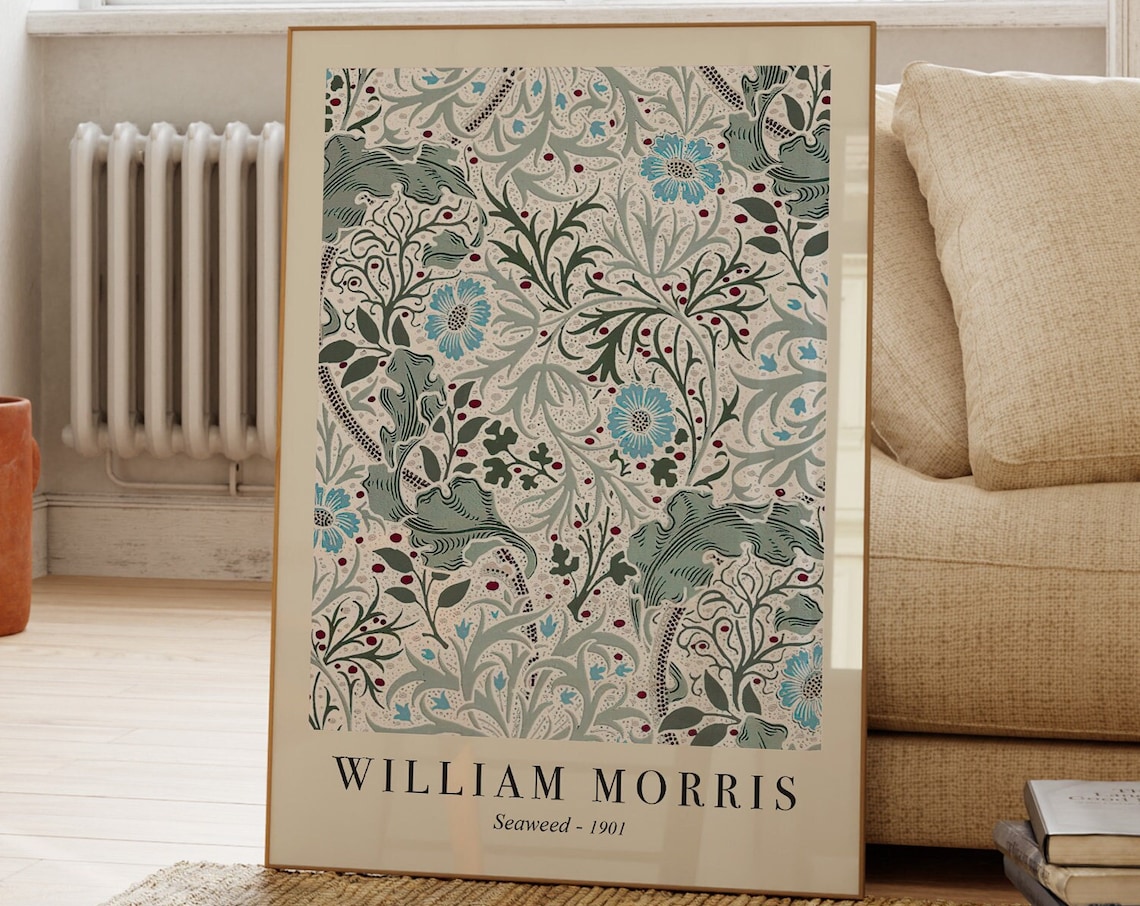 William Morris Seaweed 1901 Sage Botanical Pattern Vintage Floral Print