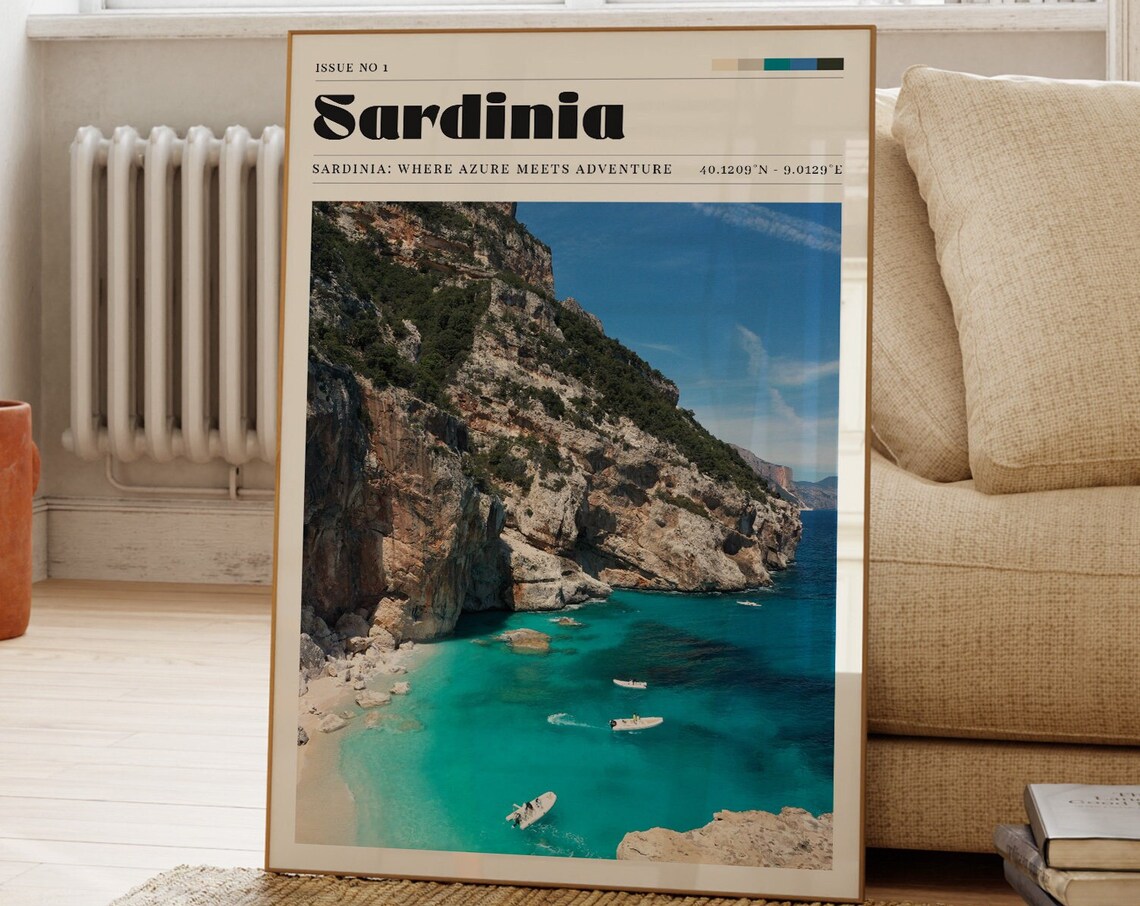 Sardinia Italy Azure Sea Cliffs And Rocky Cove Travel Photo Poster