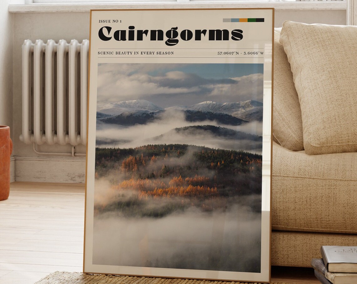 Cairngorms Misty Mountains Photography Travel Poster Scotland