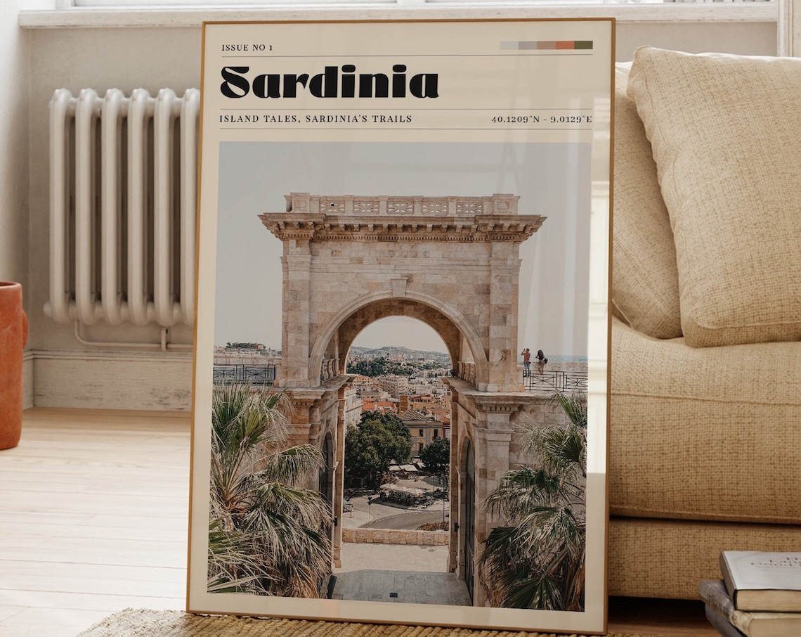 Sardinia Italy Historic Stone Arch Piazza Photo Travel Poster
