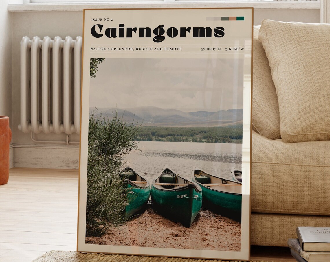 Cairngorms Vintage Travel Poster, Scotland National Park
