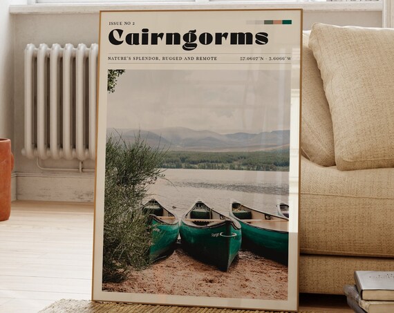 Cairngorms Vintage Travel Poster, Scotland National Park