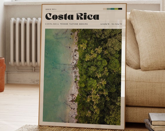 Vintage Costa Rica Beach Print Tropical Palm Tree Poster