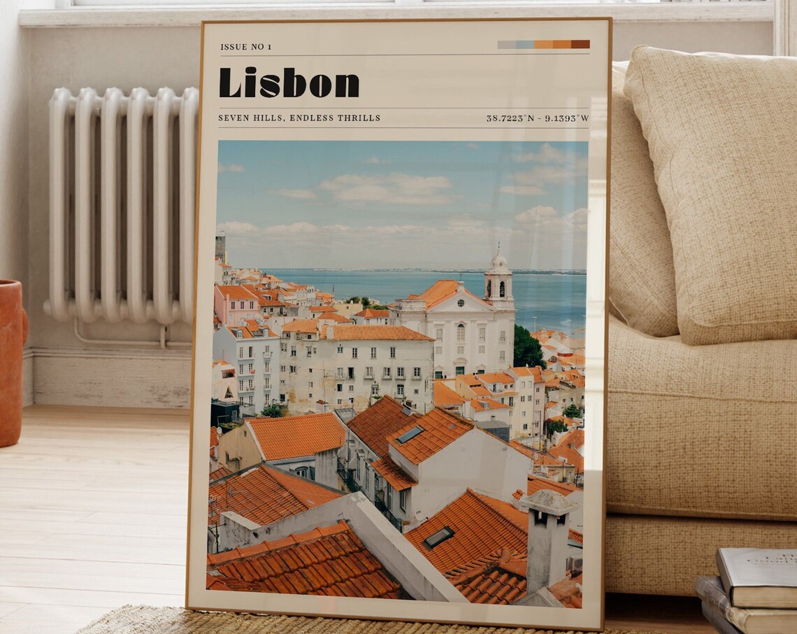 Lisbon Portugal Terracotta Rooftops River View City Photo Poster