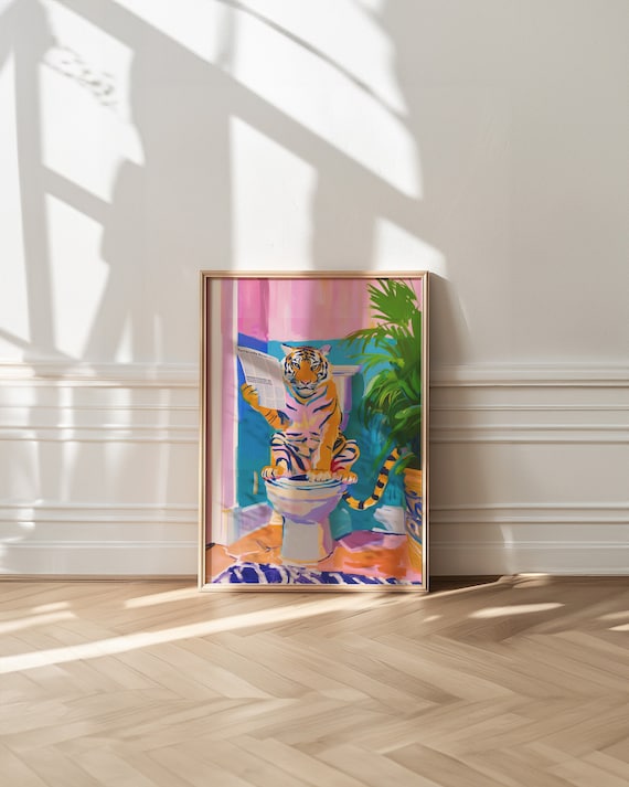 Tiger Poster, Maximalist Bathroom Toilet Decor