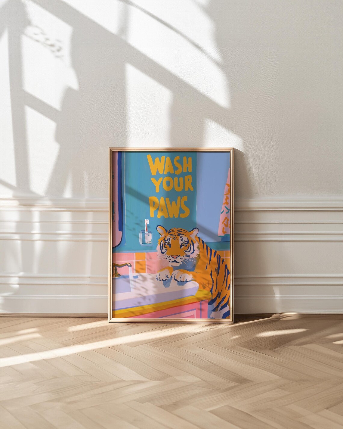 Trendy Tiger Bathroom Art, Maximalist Decor Print