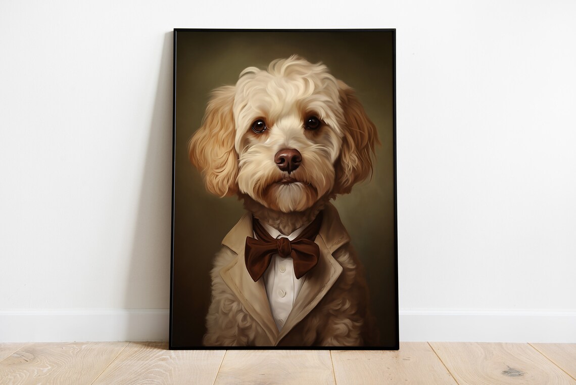 Cockapoo Puppy Vintage Portrait Bow Tie Suit Dog Lover Print