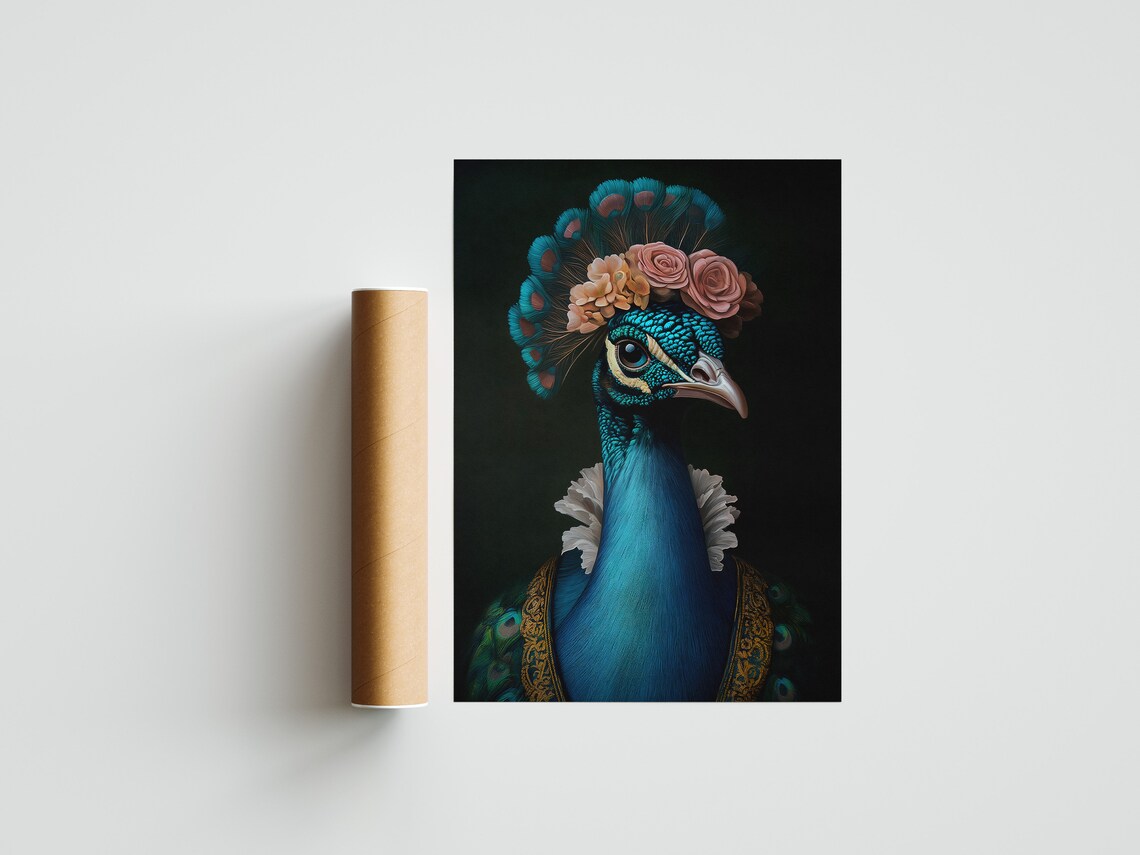 Female Peacock Victorian Bird Portrait Art Print - Image 4