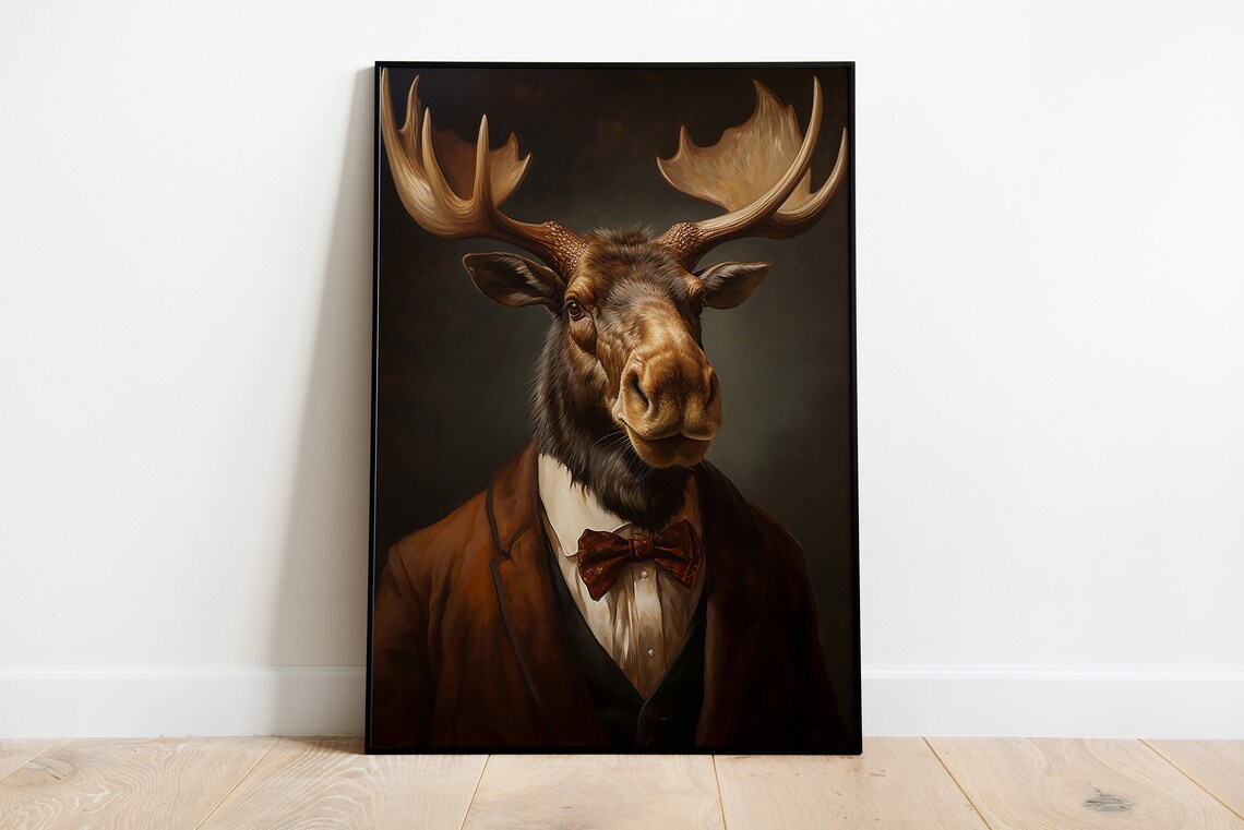 Renaissance Moose Portrait Art Print, Elegant Animal