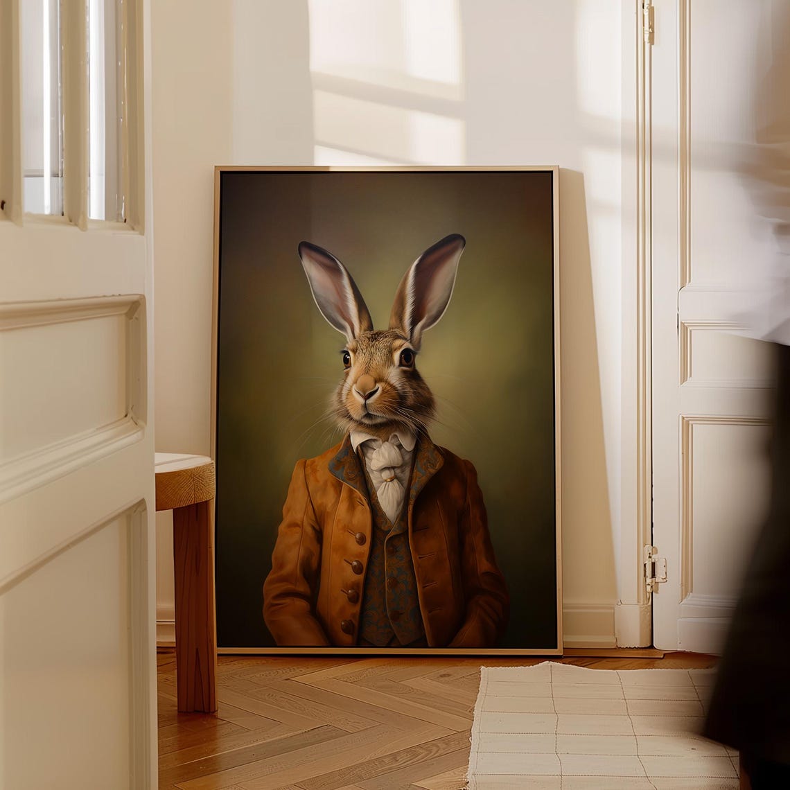 Hare In Brown Suit Whimsical Victorian Animal Portrait Art Poster