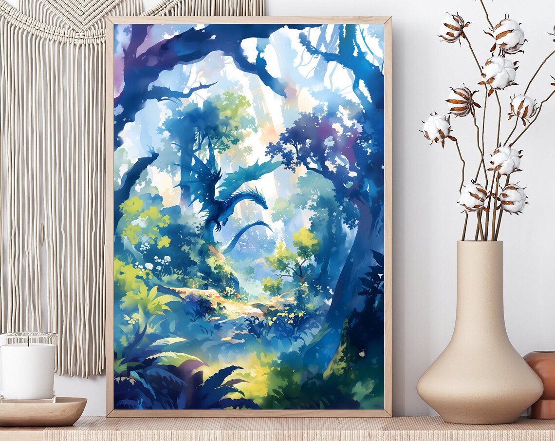 Forest Dragon Watercolor, Dark Academia Art Print - Image 2