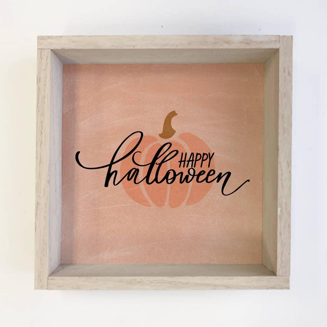 Happy Halloween Script Pumpkin on Peach Minimalist Art Poster