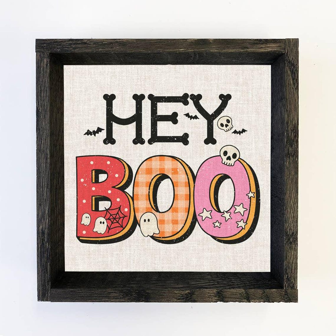 Cute Hey Boo Halloween Word Sign With Ghosts And Skulls Poster