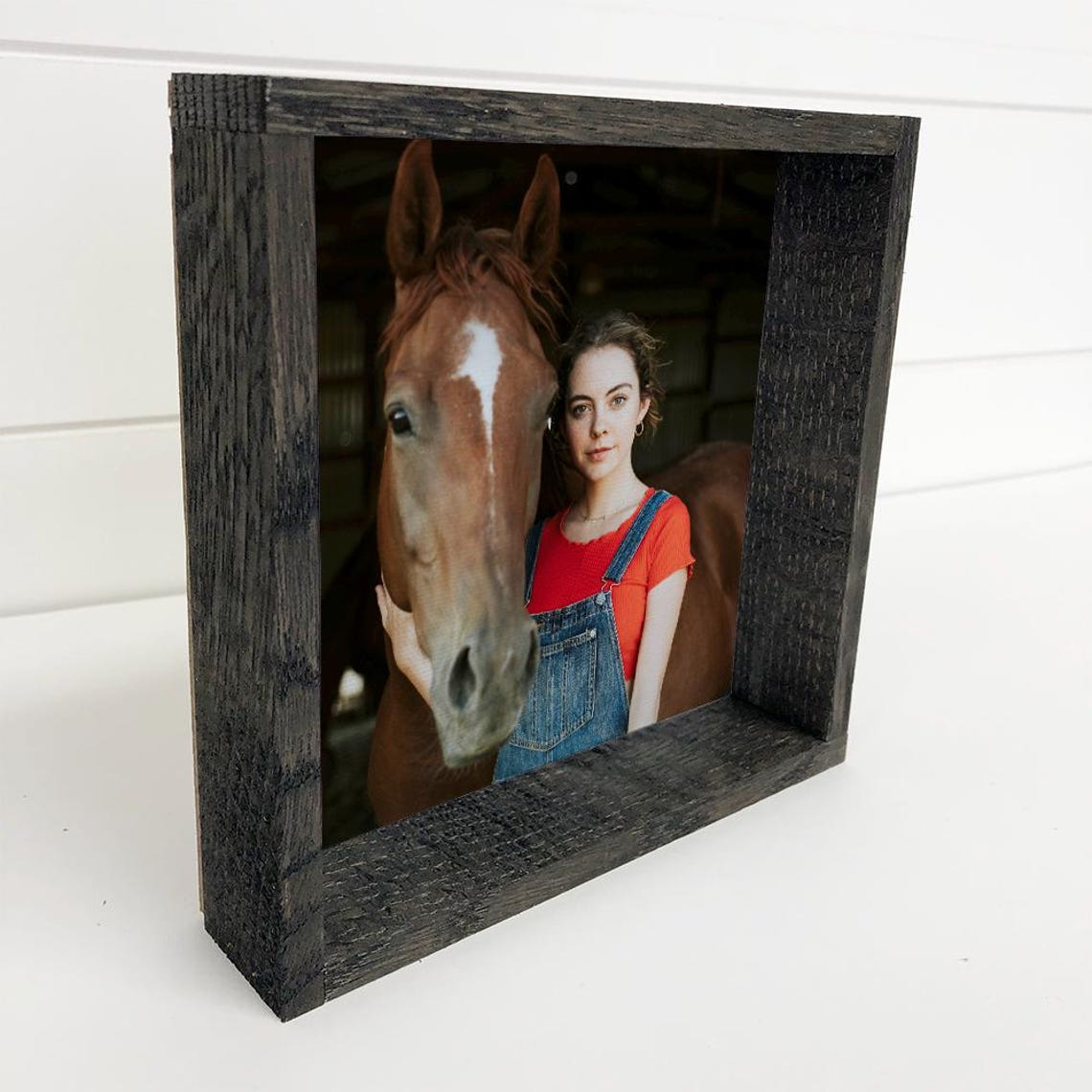 Personalized Horse Lover Photo Print Rustic Wood Frame Gift Decor