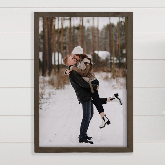 Personalized Winter Couple Photo Snowy Embrace Keepsake Print