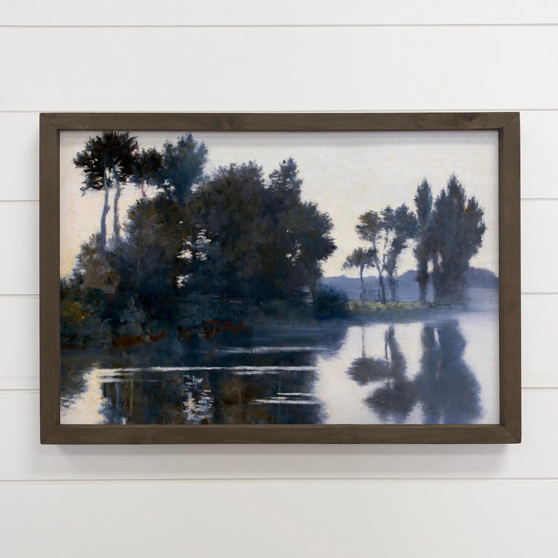 Dusk Waterscape Tall Trees Reflection Moody Landscape Wall Art