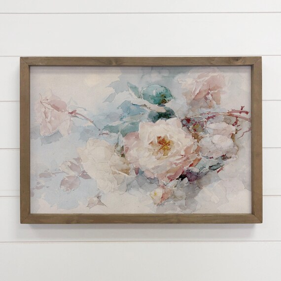 Faded Rose Watercolor Soft Blush Floral Bouquet Romantic Art Poster