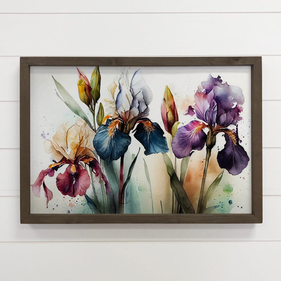 Purple Iris Flowers Watercolor Botanical Elegant Painting Poster