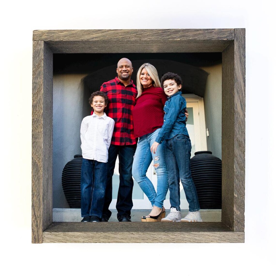 Custom Family Photo Wood Framed Canvas Christmas Gift Poster