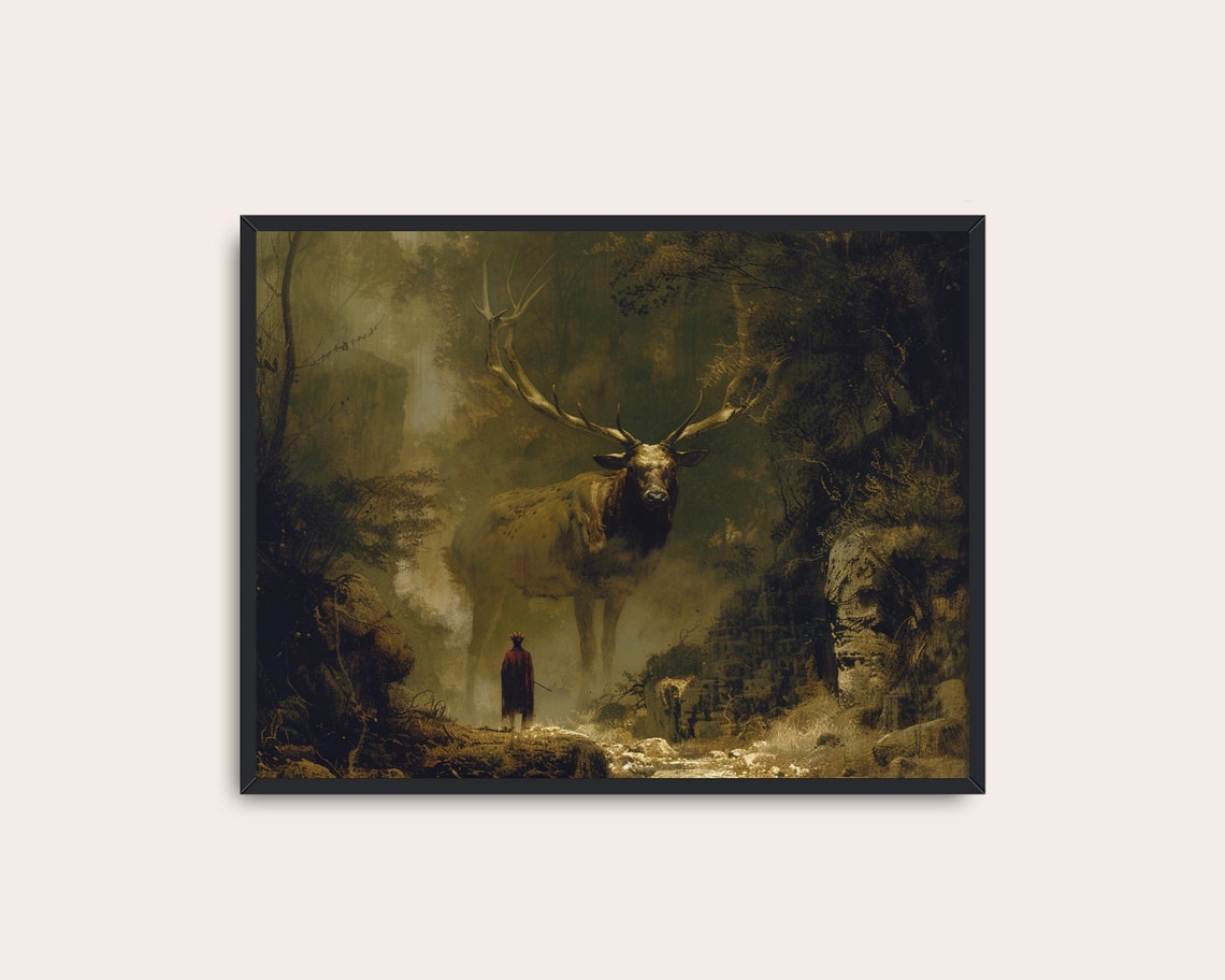 Giant Elk Guardian Of The Forest Dark Fantasy Moody Wall Art - Image 3
