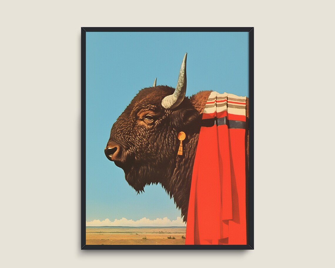Vintage Bison Painting, Western Americana Art Print - Image 3