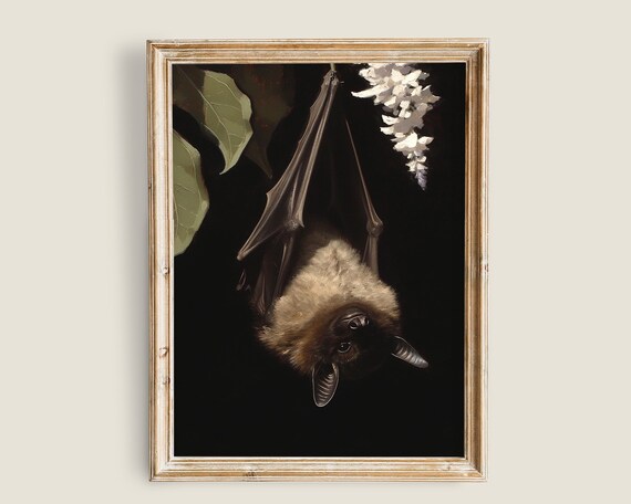 Vintage Bat Print Dark Academia Decor Gothic Animal Painting Halloween Art Dark Occult Bat Dark Moody Prints