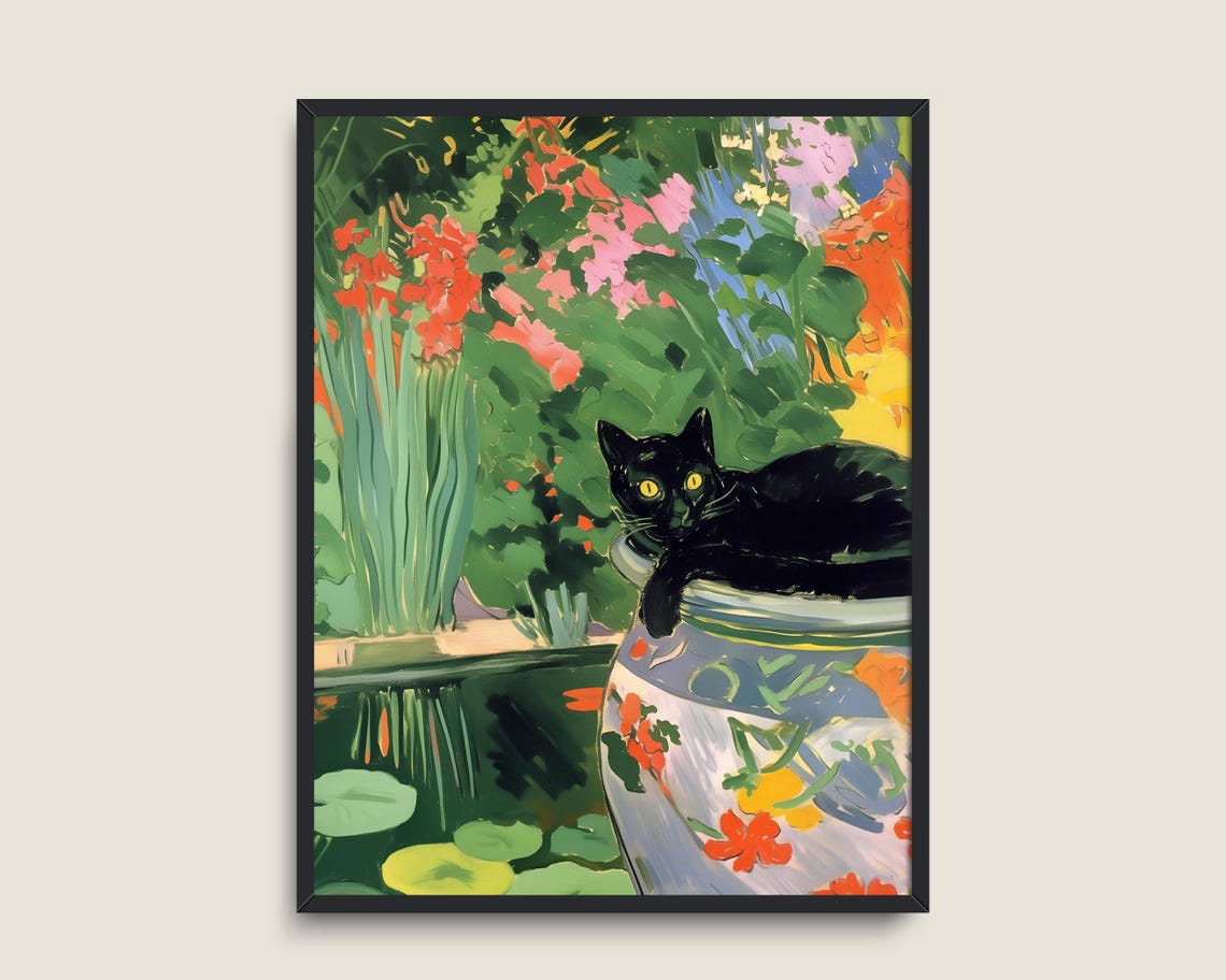 Black Cat Matisse Wall Art Cat Print Art Animals Cat Prints Nature Flowers Painting Impressionist Decor - Image 3