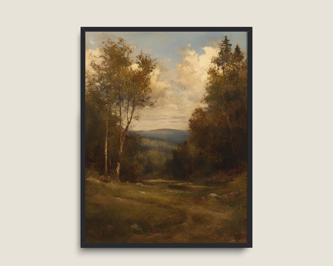 Moody Autumn Forest Valley Vintage Dark Landscape Painting Poster - Image 3