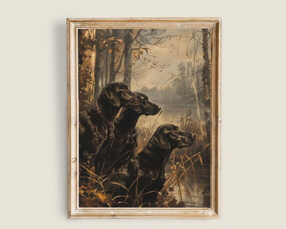 Black Labrador Dog Vintage Art Art Vintage Dog Art Moody Dark Academia Decor Dark Forest Wall Art