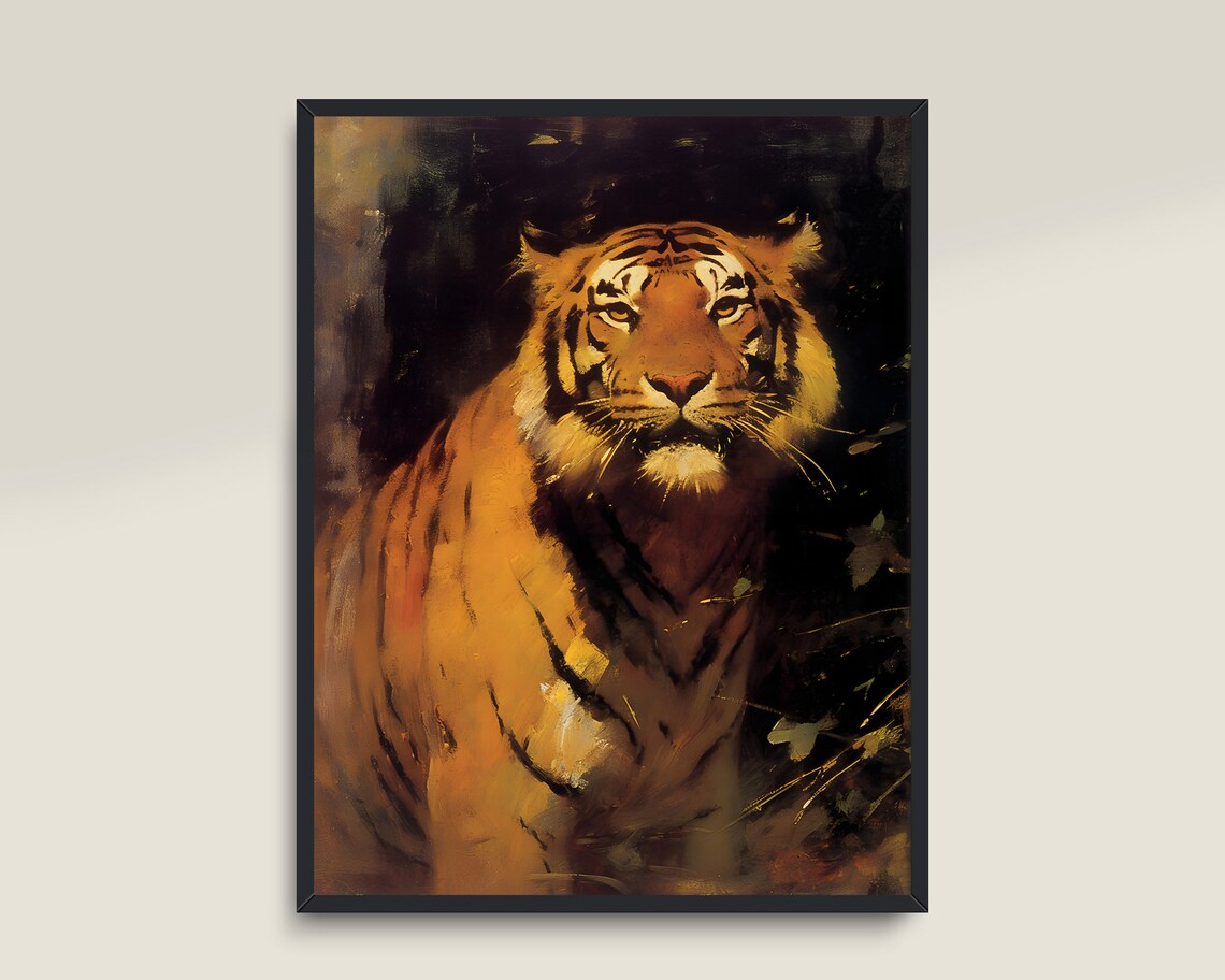 Tiger Painting Wild Jungle Art Print, Dark Academia - Image 3