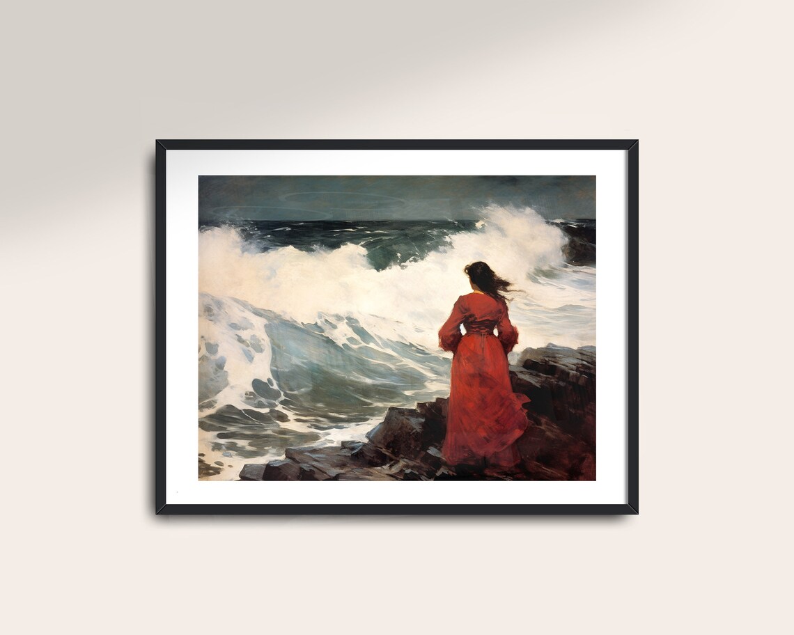 Seascape Vintage Art Print, Moody Coastal Landscape - Image 2