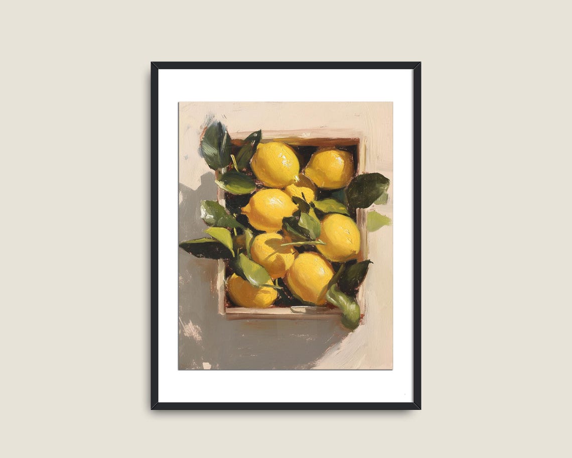 Bright Yellow Lemons In Wooden Crate Fresh Citrus Still Life Poster - Image 2