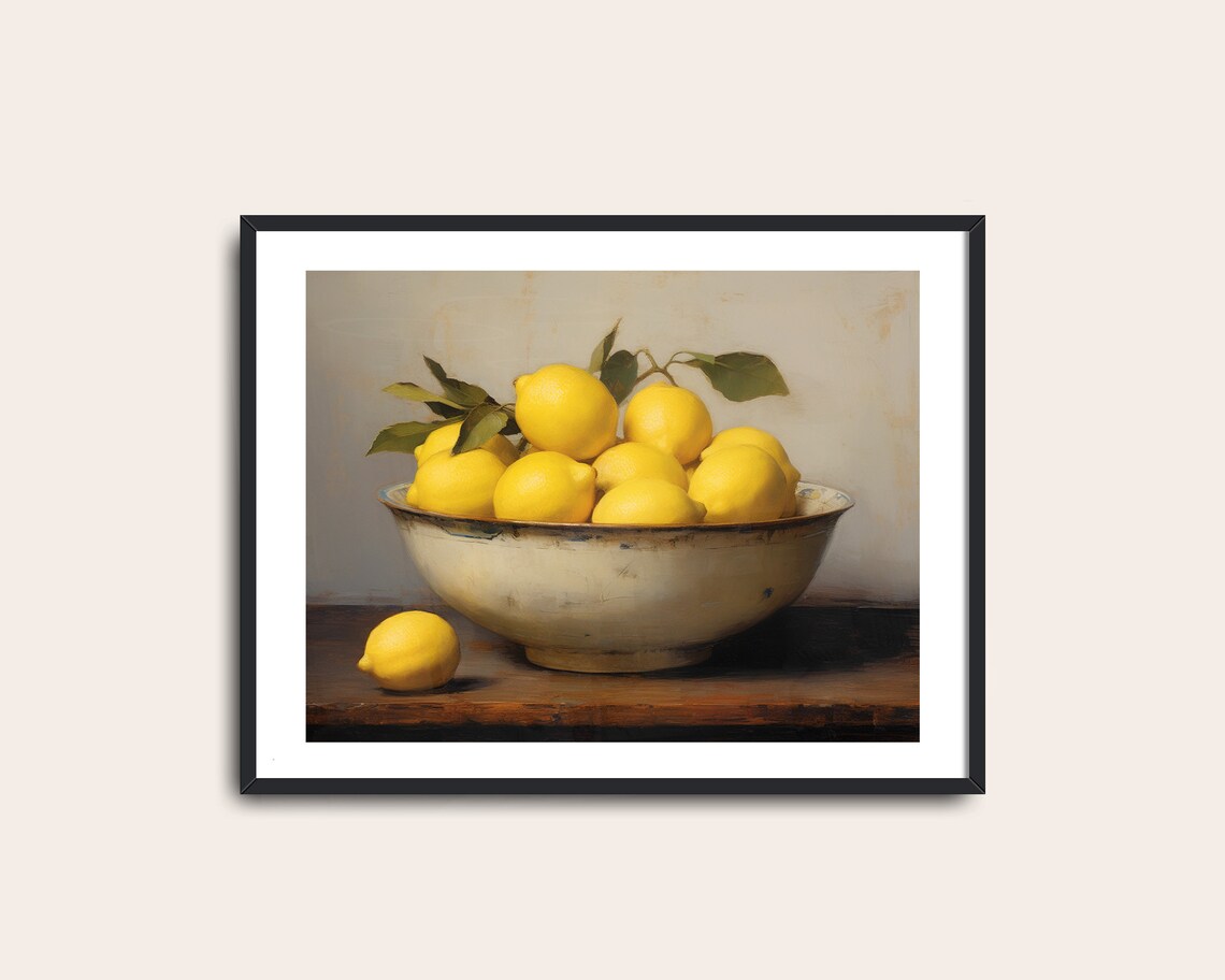Yellow Lemons Still Life, Vintage Farmhouse Art Print - Image 2