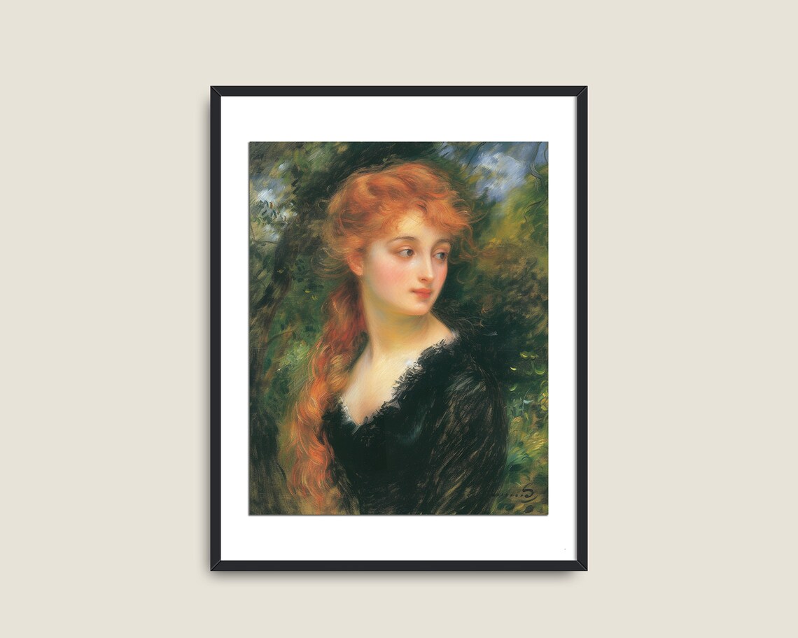 Red Haired Woman Portrait In Black Dress Vintage Oil Painting Print - Image 2