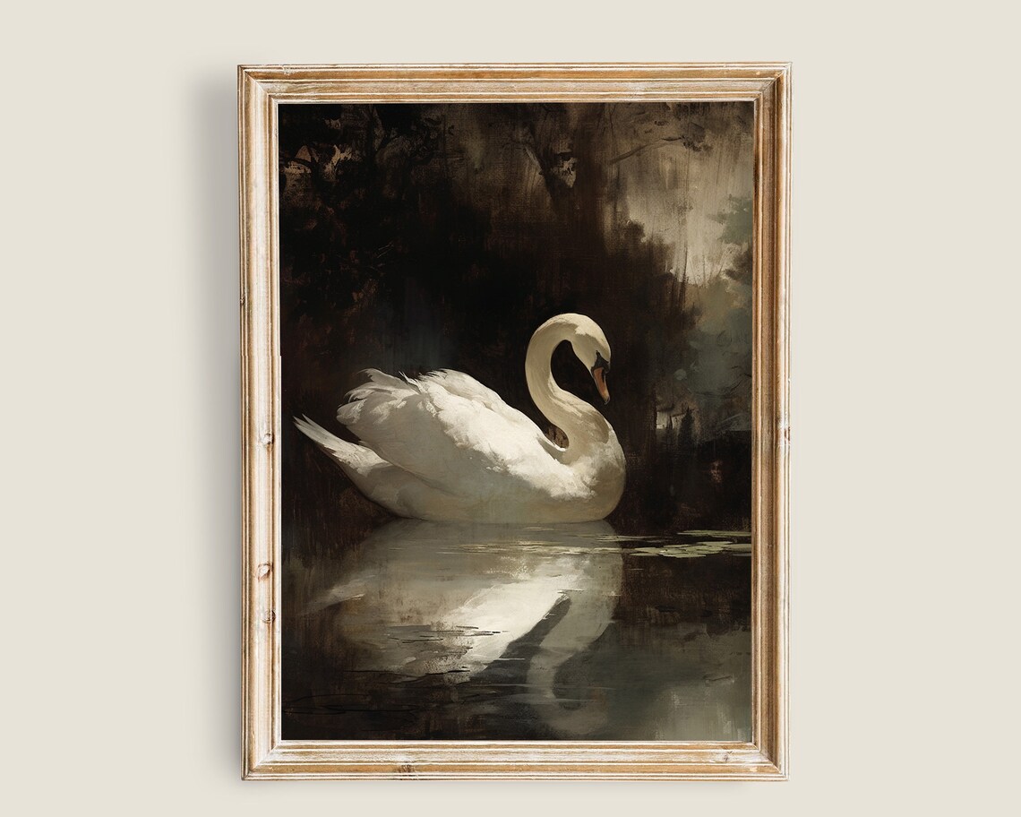 Vintage Swan Print, Moody Cottagecore Art Print