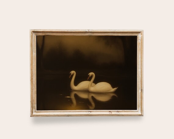Vintage Swan Print Dark Academia Decor Vintage Moody Landscape Nature Dark Cottagecore Victorian Goth Print
