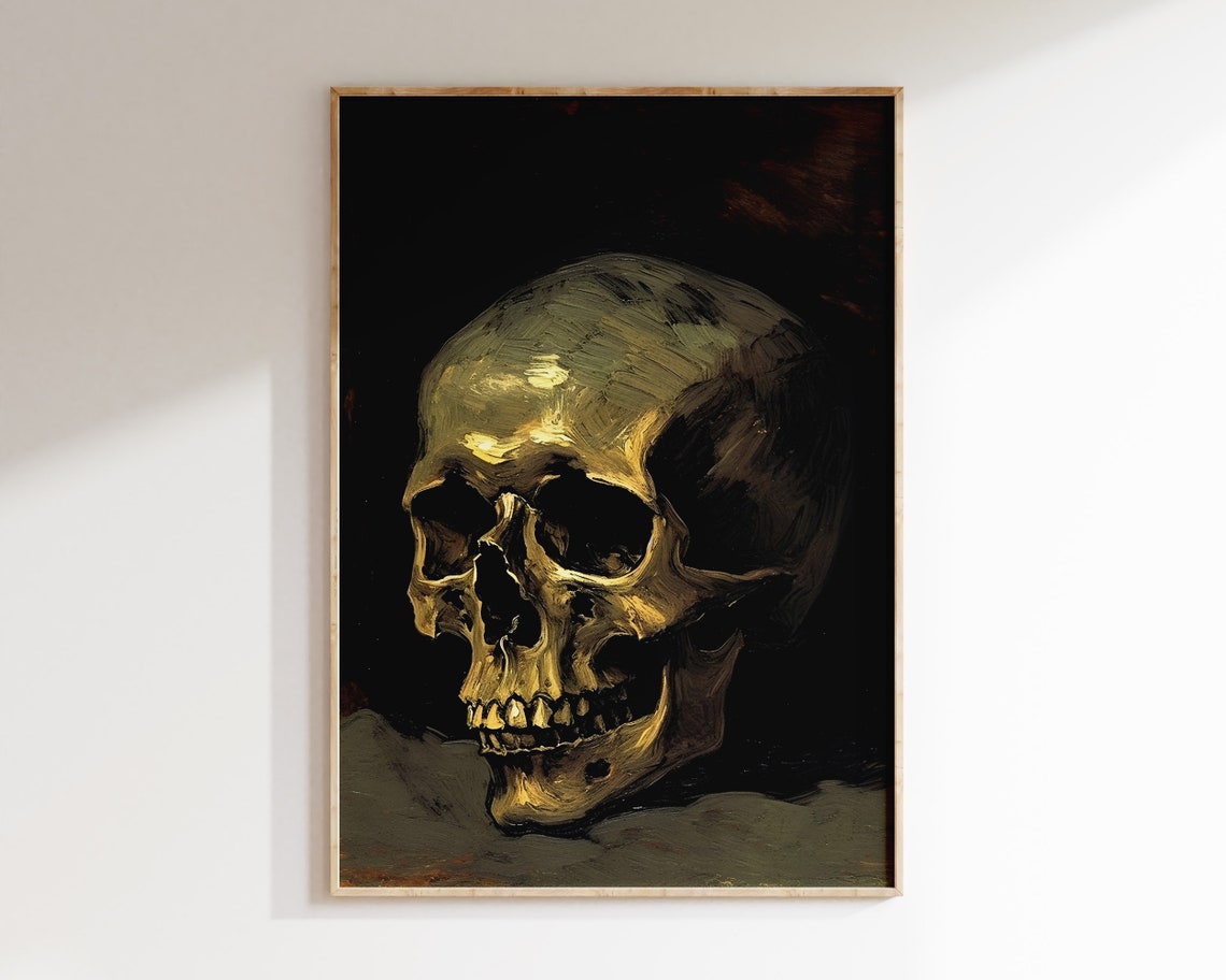 Vintage Skull Still Life Dark Academia Moody Gothic Painting Poster - Image 2