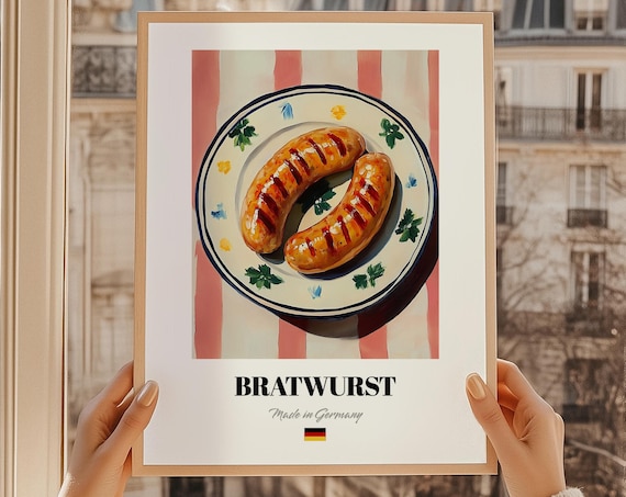 Bratwurst German Grilled Sausages Plate Food Painting Poster