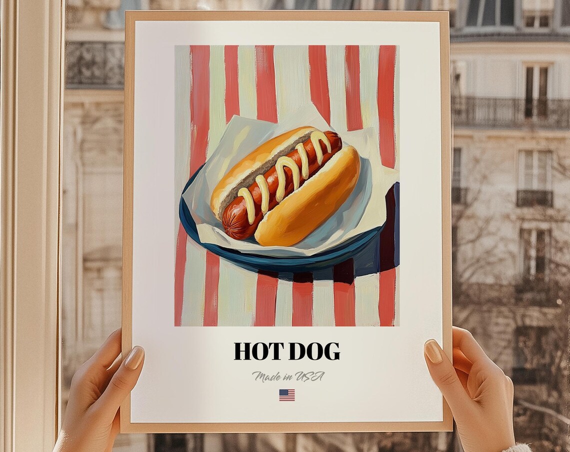 Hot Dog American Classic Street Food Painting Kitchen Art Poster