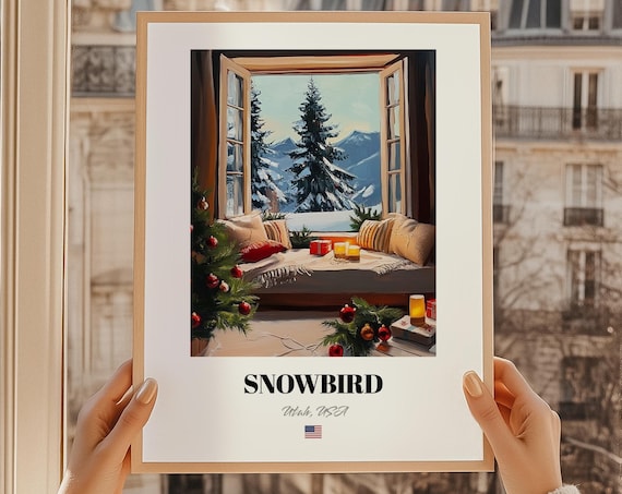 Snowbird Utah USA Christmas Window Seat Cozy Winter Cabin Poster