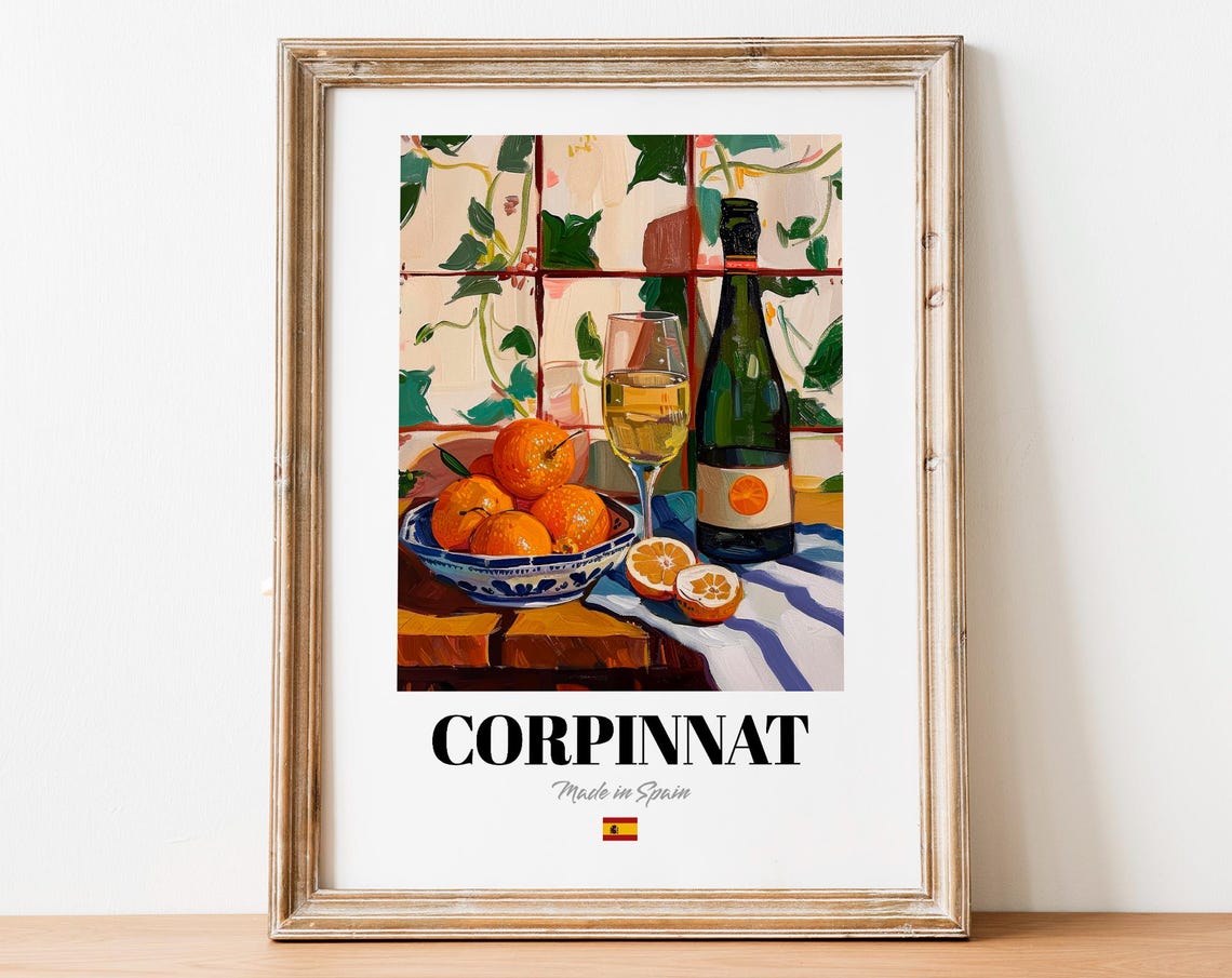 Corpinnat Sparkling Wine Oranges Colorful Spanish Art Poster