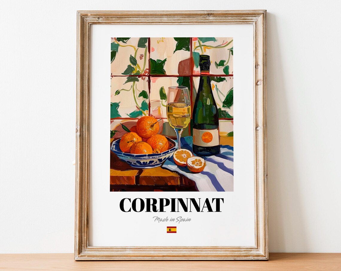 Vintage Corpinnat Bottle Print Poster Boho Sparkling Wine Art For Homes And Bars