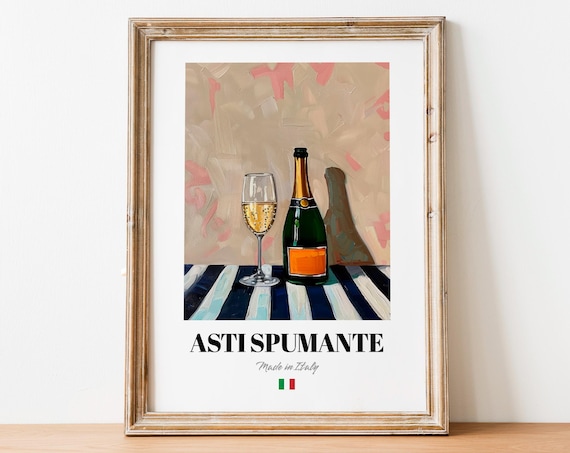 Italian Asti Spumante Art Print Poster Festive Sparkling Wine Artwork For Bars