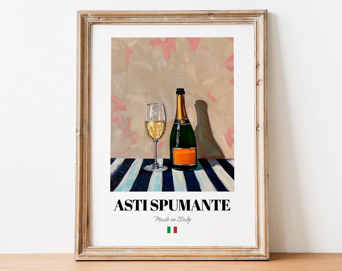 Italian Asti Spumante Art Print Poster Festive Sparkling Wine Artwork For Bars