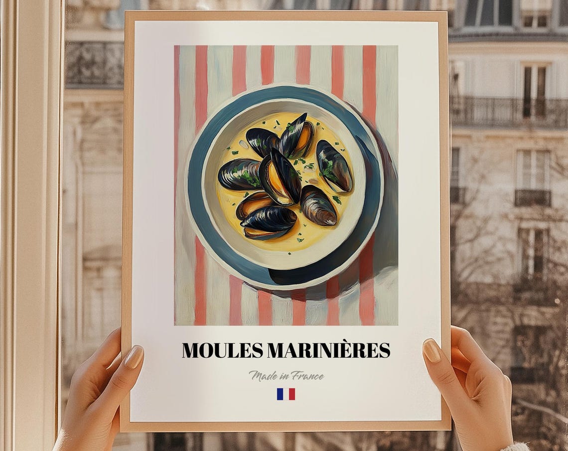 Moules Marinieres French Mussels Bowl Rustic Kitchen Decor Poster